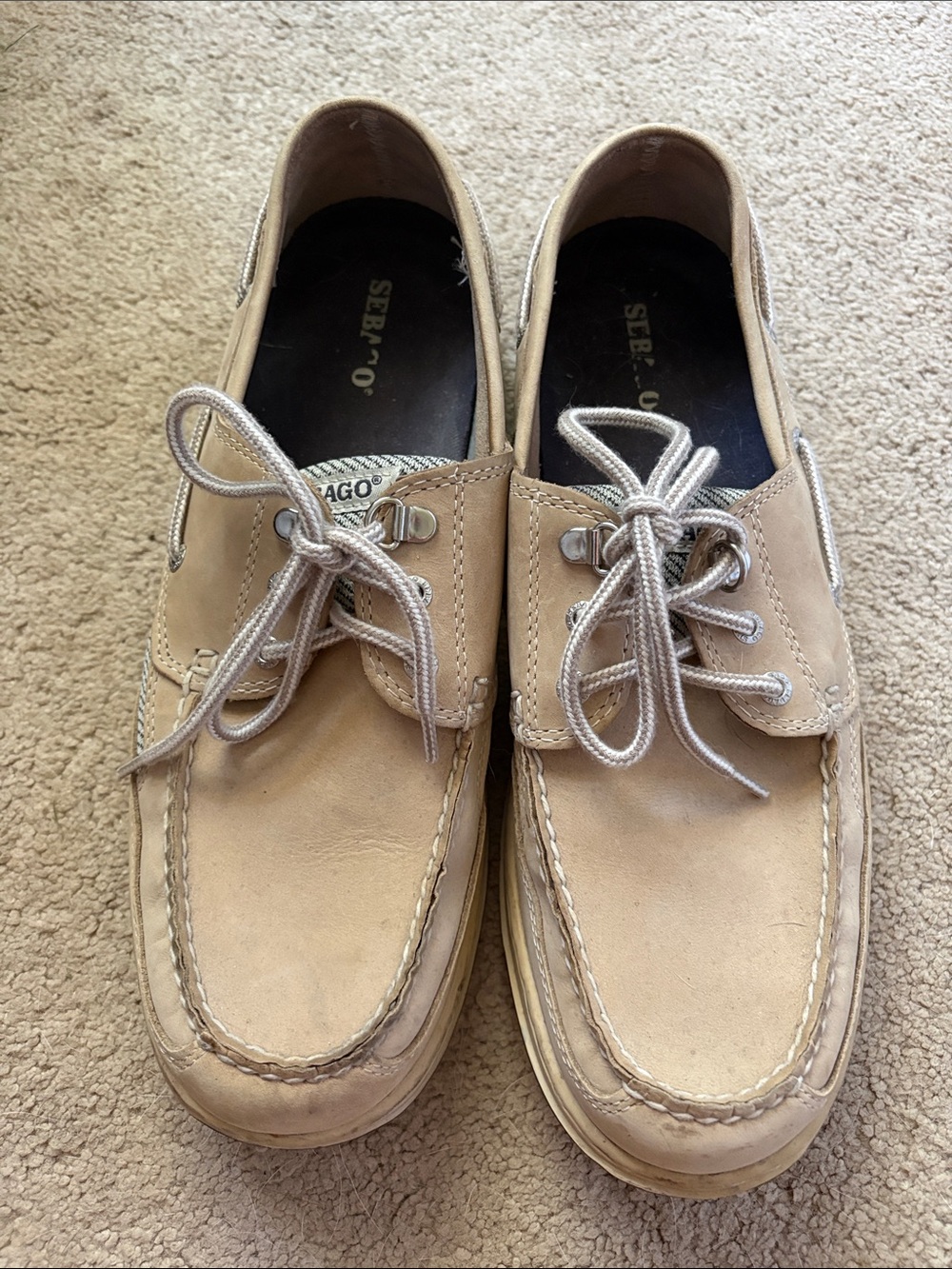 Sebago Men’s Beige/Tan Leather Boat Shoes